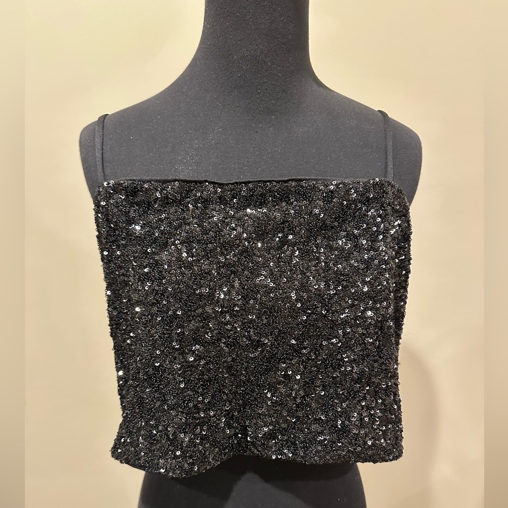 Express Black Sequin Crop Camisole